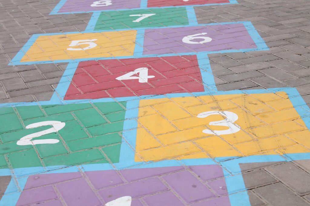 hopscotch, steps, numbers, two, three, four, five, six, seven, hopscotch, hopscotch, hopscotch, hopscotch, hopscotch